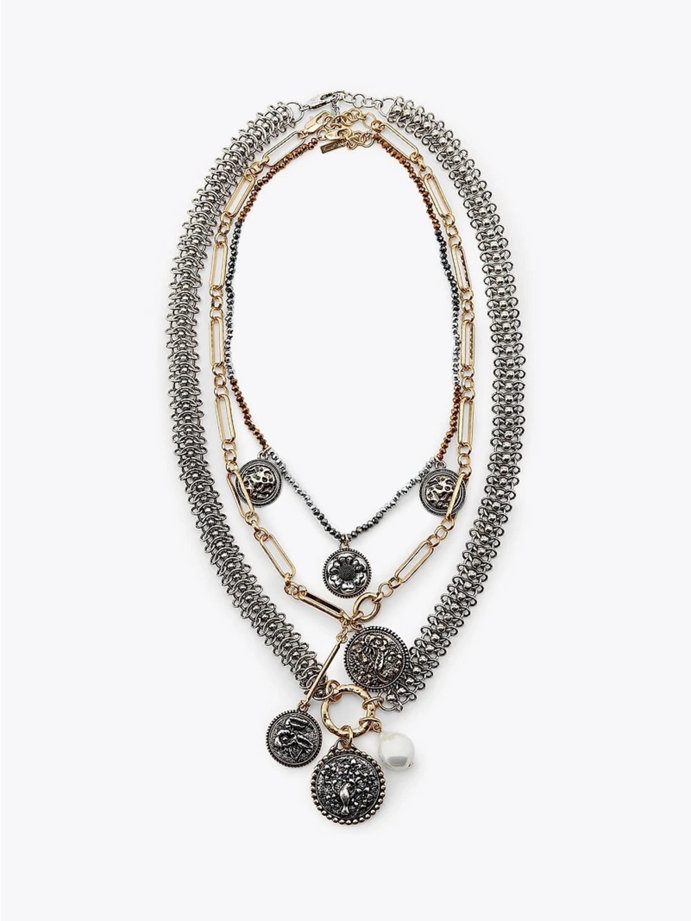 Zara 3-Pack of Medallion Necklaces in Silver and Gold Tone